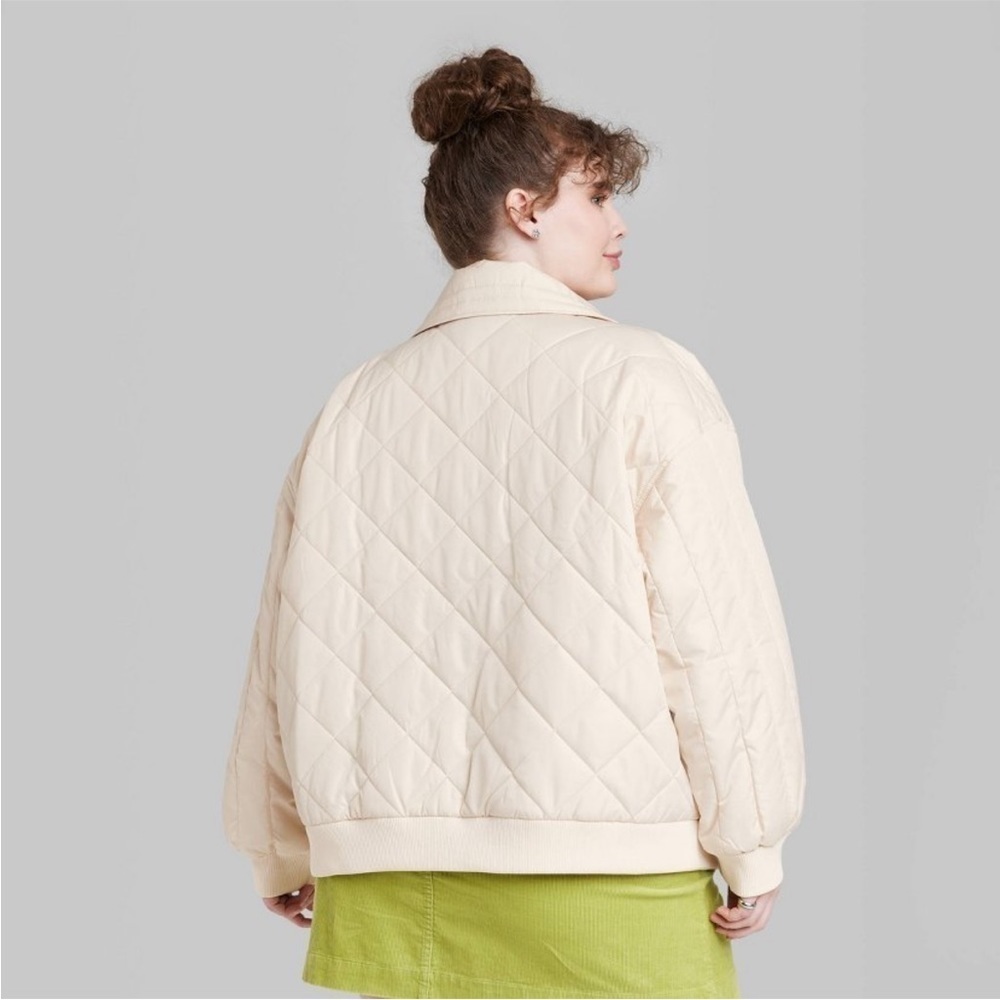 Women's Plus Size Nylon Quilted Bomber Jacket - Wild Fable Off-White Size 1X - Picture 3 of 11